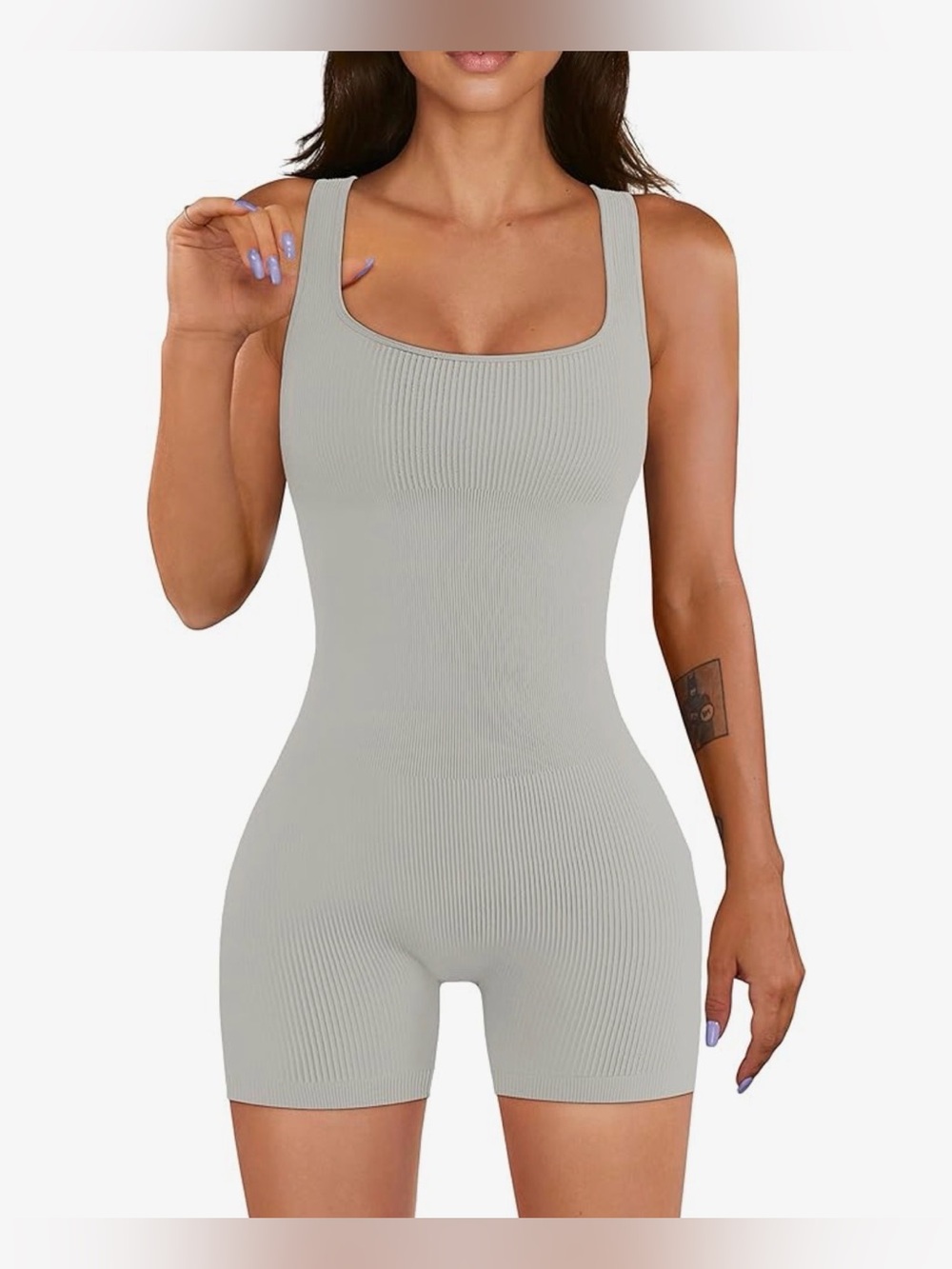NWOT Light Gray Ribbed Square-Neck Sleeveless Romper